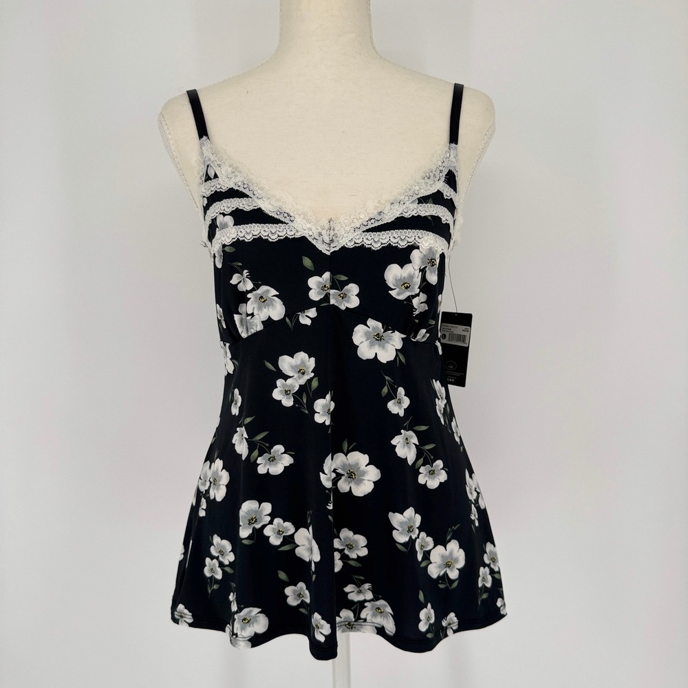 Laura Ashley Floral Cami Top L Lace Trim Coquette Dollcore Cottagecore Romantic